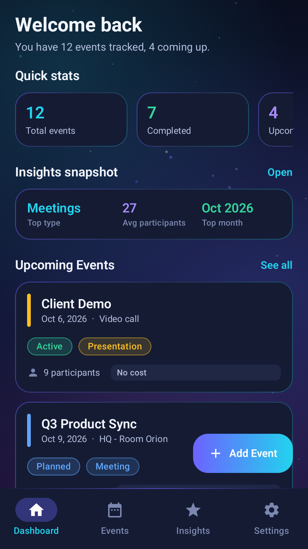 Event Tracker dashboard
